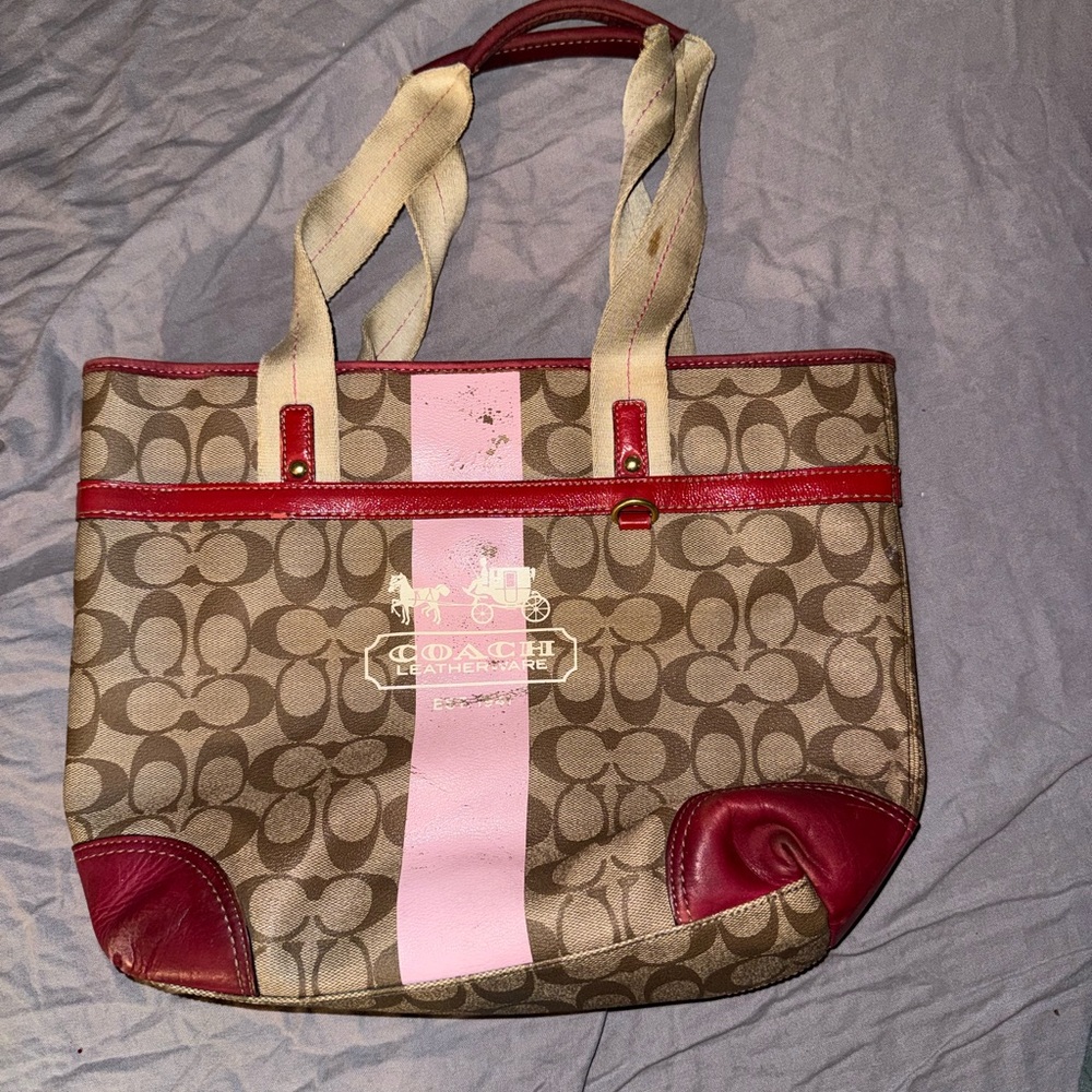 Coach Brown and Pink Signature Shoulder Bag